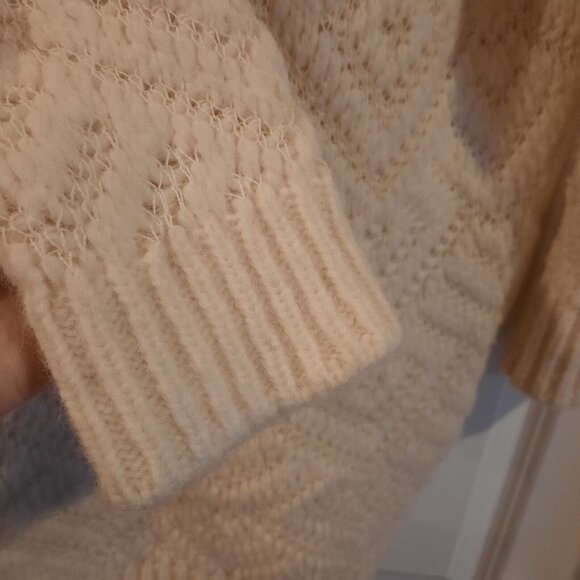 Eileen Fisher Cardigan Sweater Medium Ivory Baby Alpaca Chunky Knit Longline - Picture 6 of 9